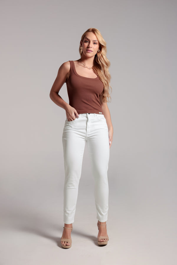 Calça Alta Cropped - Branco