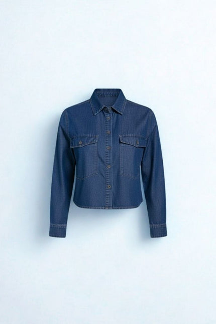 Camisa Feminina Cropped - Jeans Médio