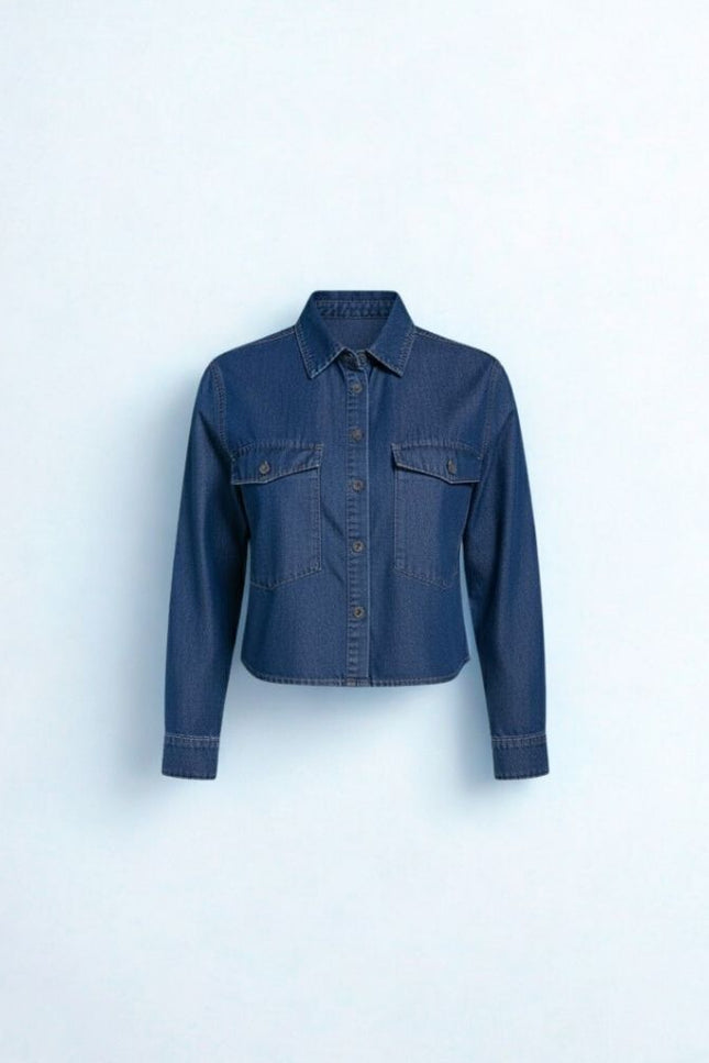 Camisa Feminina Cropped - Jeans Médio