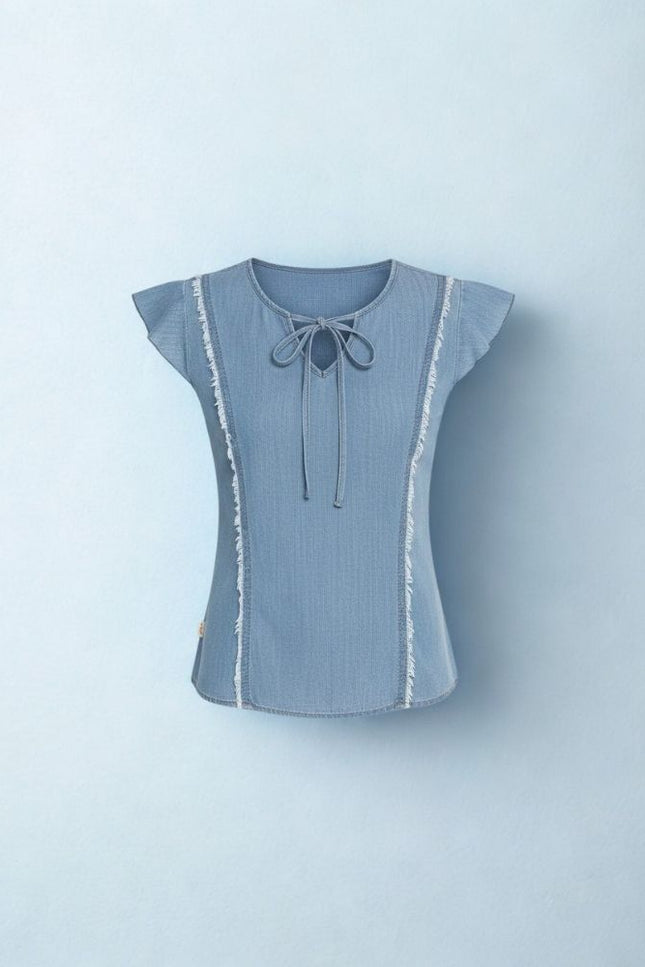 Blusa Feminina Recortes - Jeans Claro - www.latifundio.com.br