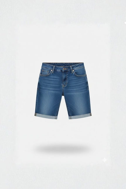 Bermuda Justa Barra Dobrada - Jeans Médio - www.latifundio.com.br