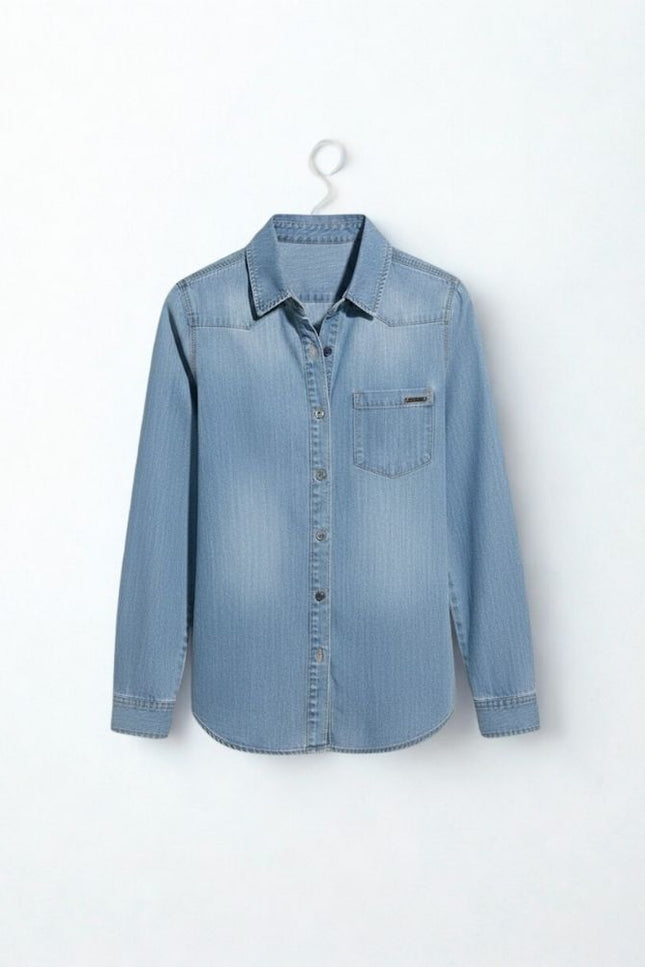 Camisa Feminina Manga Longa - Jeans Claro - www.latifundio.com.br