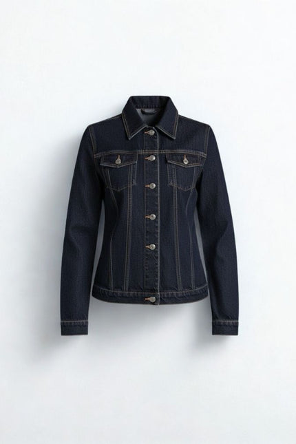 Jaqueta Jeans Feminina Básica - Jeans Escuro - www.latifundio.com.br