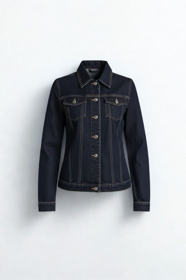 Jaqueta Jeans Feminina Básica - Jeans Escuro - www.latifundio.com.br