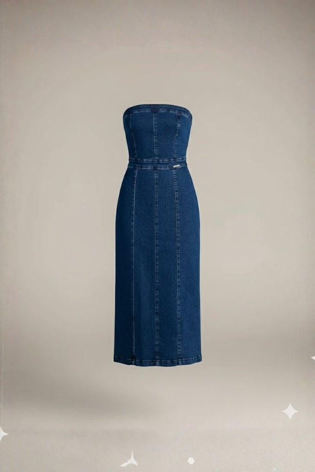 Vestido Tomara Que Caia Midi - Jeans Médio - www.latifundio.com.br