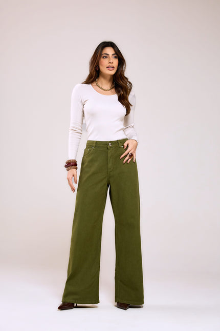 Calça Feminina Wide Pantalona - Verde Militar - www.latifundio.com.br