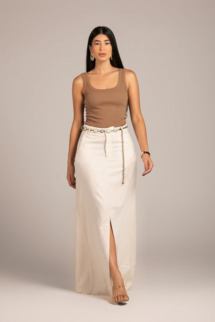 Saia Longa Abertura Frontal - Off White - www.latifundio.com.br