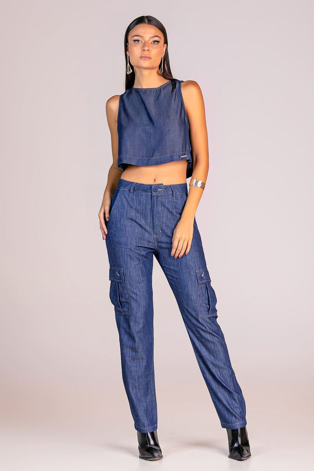 Blusa Feminina Cropped - Jeans Médio - www.latifundio.com.br
