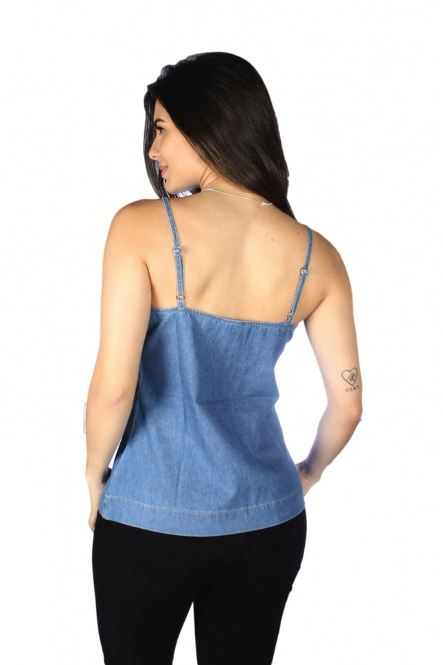 Blusa Jeans Feminina com Laço e Ilhós - www.latifundio.com.br