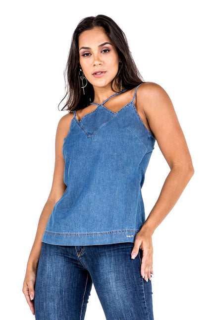Blusa Jeans Feminina Sem Manga - www.latifundio.com.br
