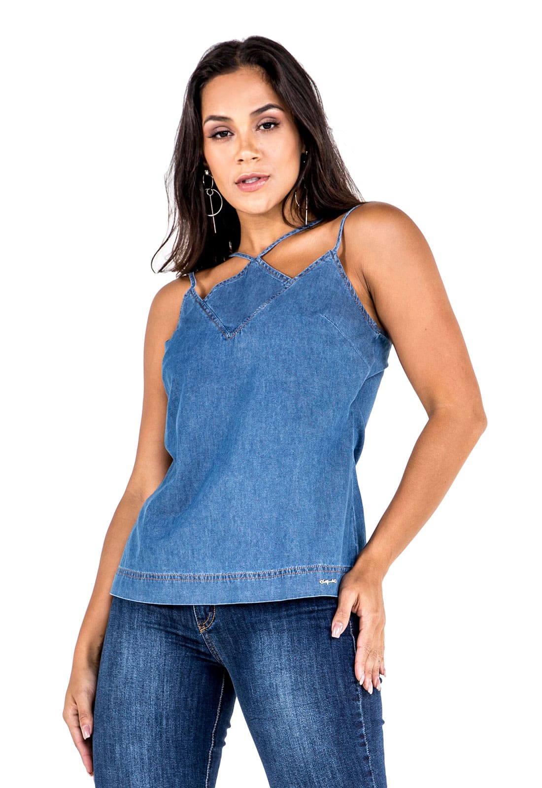 Blusa Jeans Feminina Sem Manga - www.latifundio.com.br