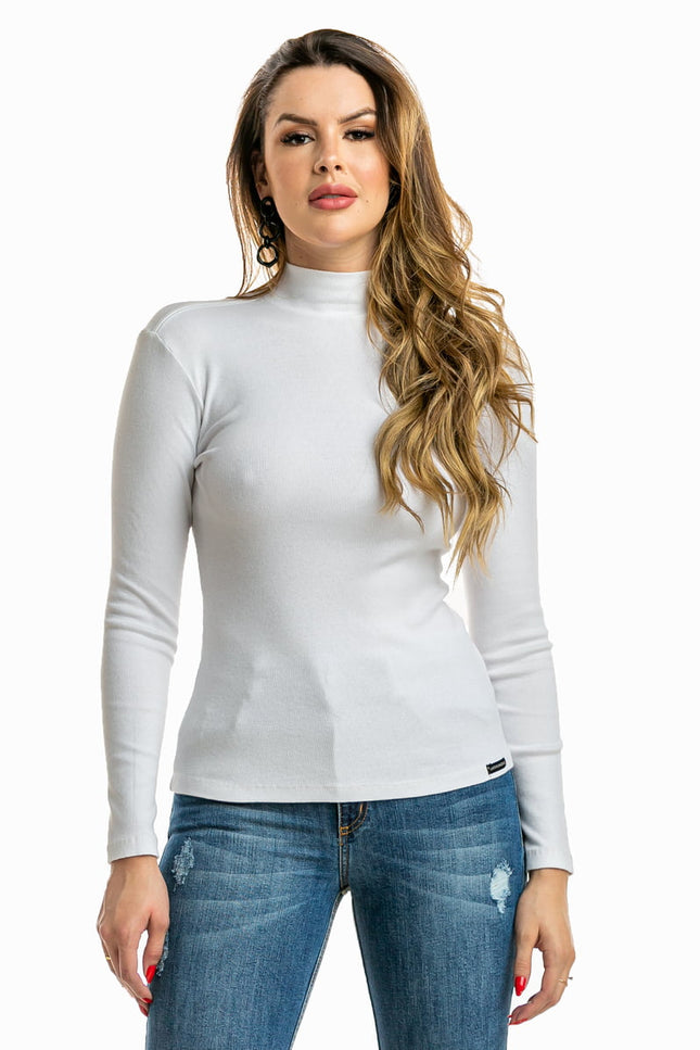 Blusa Manga Longa Gola Alta - Branco - www.latifundio.com.br