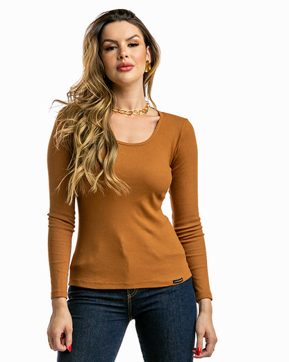 Blusa Manga Longa Gola U