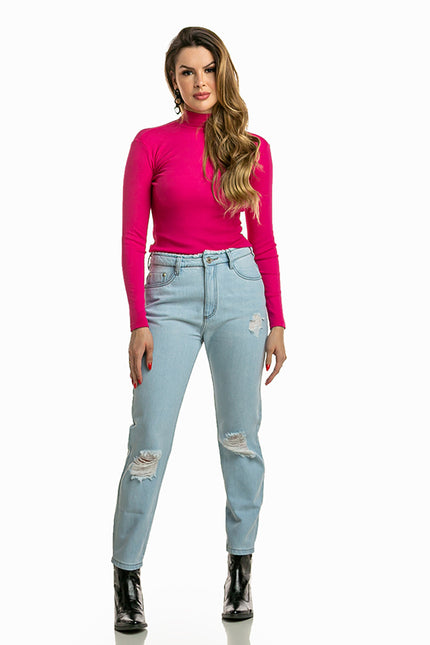 Calça Boyfriend com Cós Desfiado