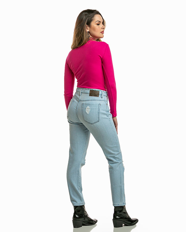 Calça Boyfriend com Cós Desfiado