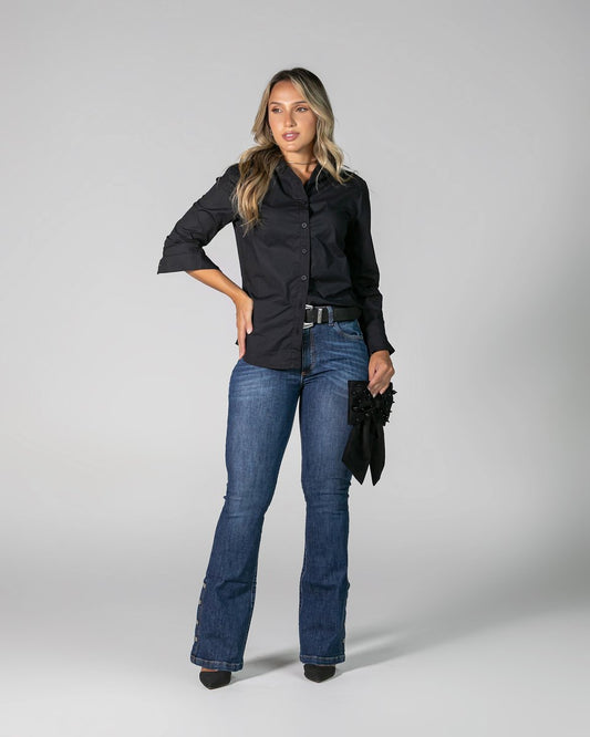 Calça Feminina Alta Flare Detalhe na Barra