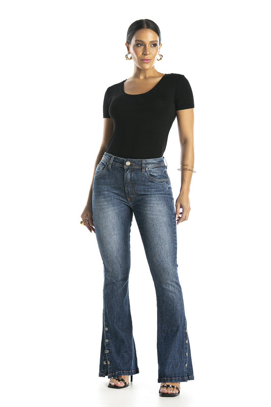 Calça Feminina Alta Flare Detalhe na Barra