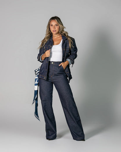 Calça Feminina Alta Wide Leg - Jeans Escuro