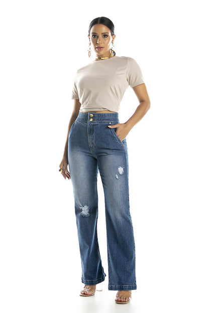 Calça Feminina Cintura Alta Reta com Elástico