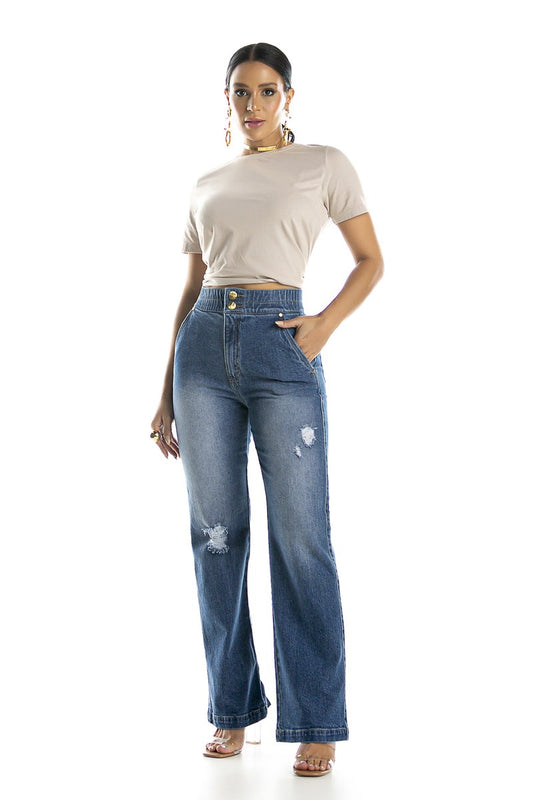 Calça Feminina Cintura Alta Reta com Elástico