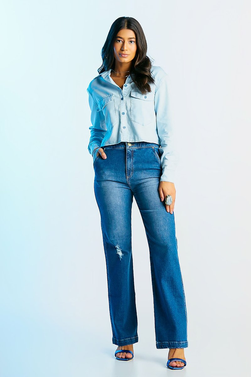 Calça Feminina Cintura Alta Reta com Elástico