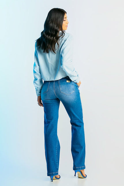 Calça Feminina Cintura Alta Reta com Elástico - www.latifundio.com.br