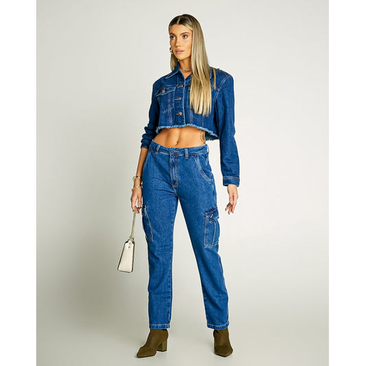 Calça Feminina Jeans Cargo