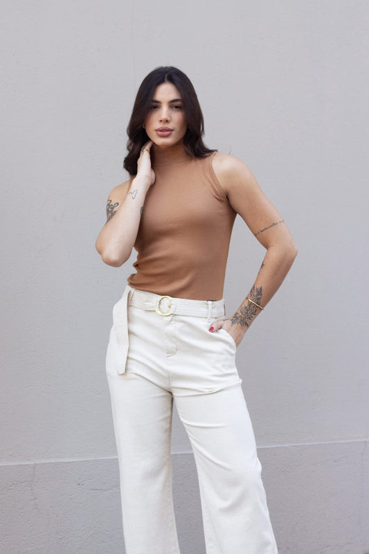 Calça Feminina Pantalona Cinto de Linho