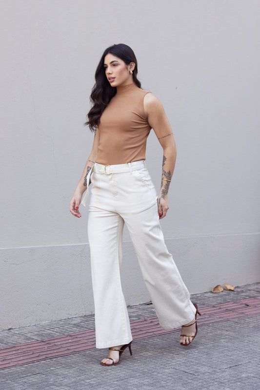 Calça Feminina Pantalona Cinto de Linho