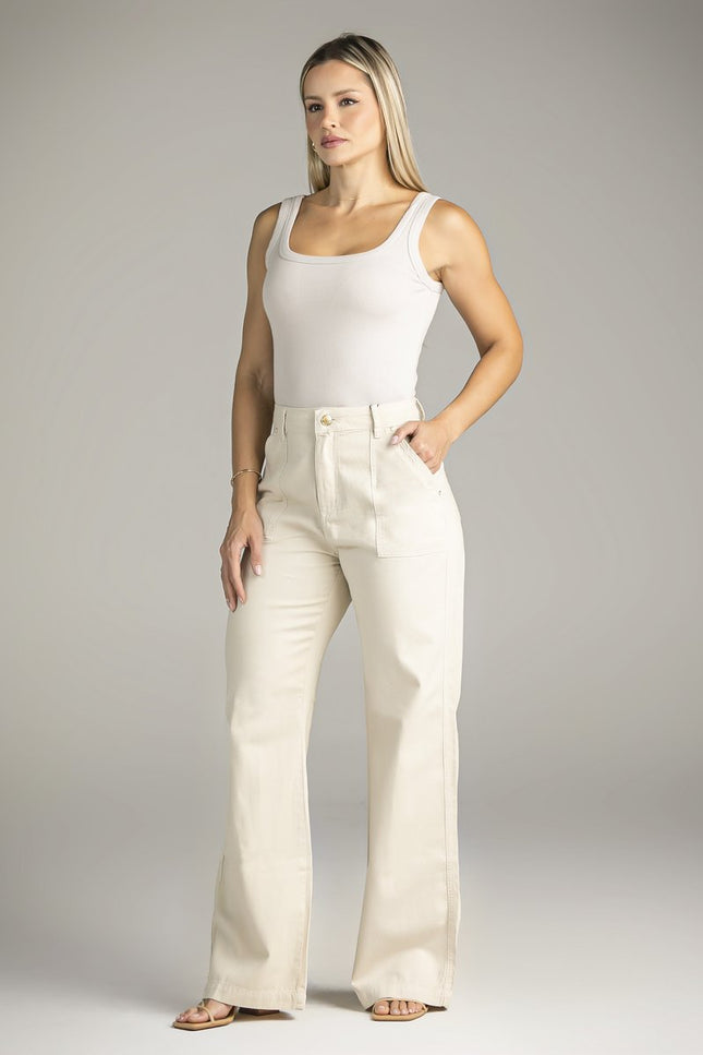 Calça Feminina Wide Leg com Bolso Chapado -