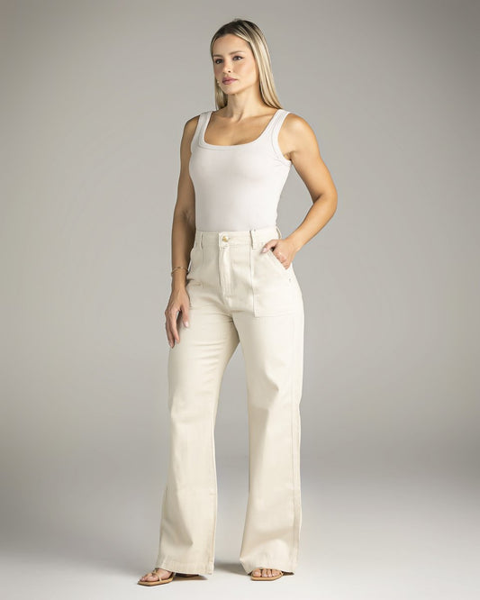 Calça Feminina Wide Leg com Bolso Chapado -