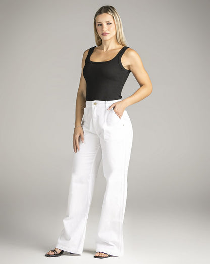 Calça Feminina Wide Leg com Bolso Chapado -