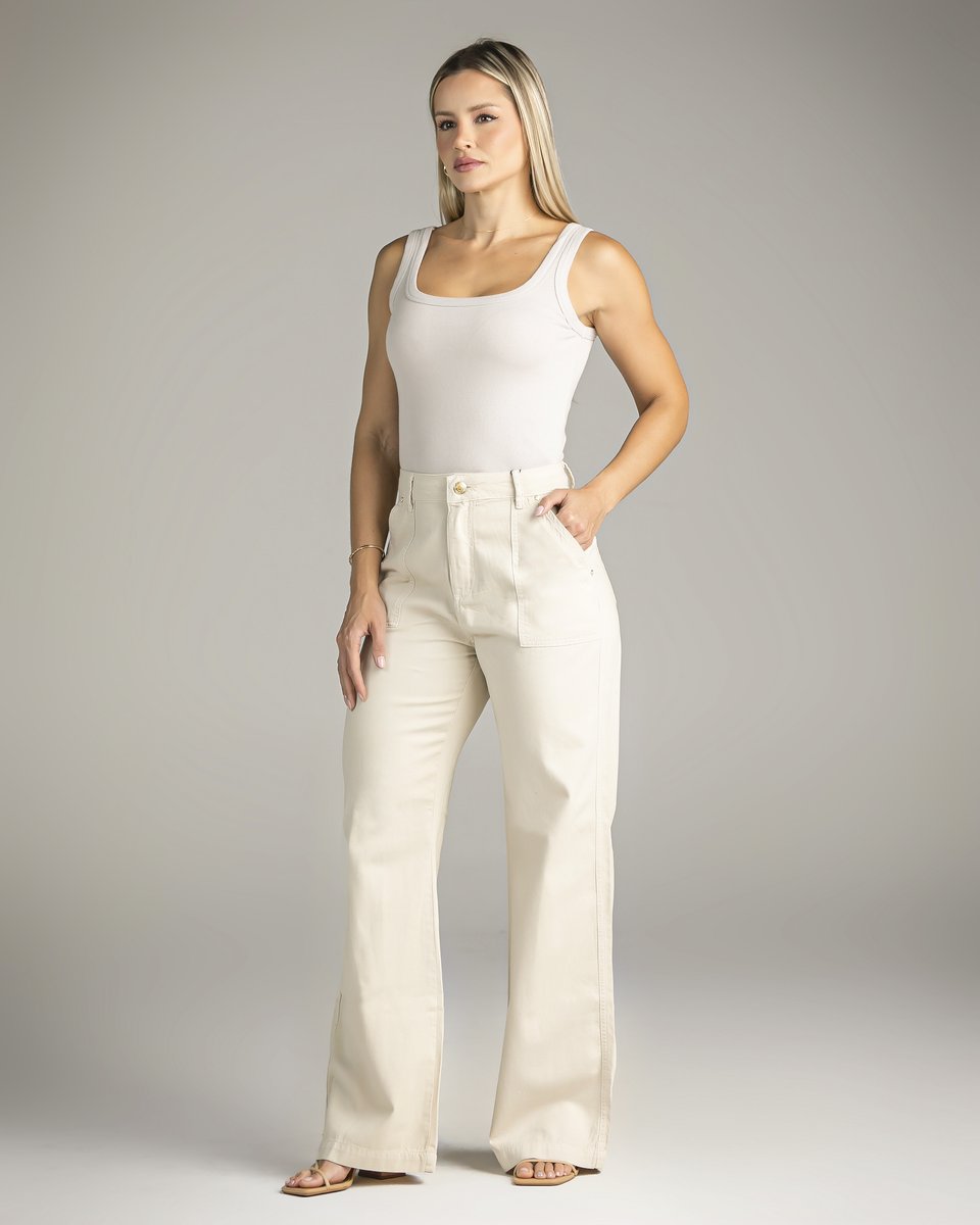 Calça Feminina Wide Leg com Bolso Chapado -