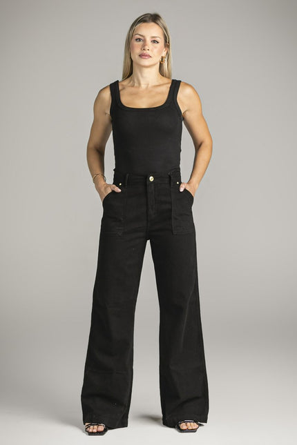 Calça Feminina Wide Leg com Bolso Chapado -