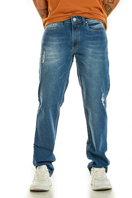 Calça Masculina Jeans Reta com Puídos