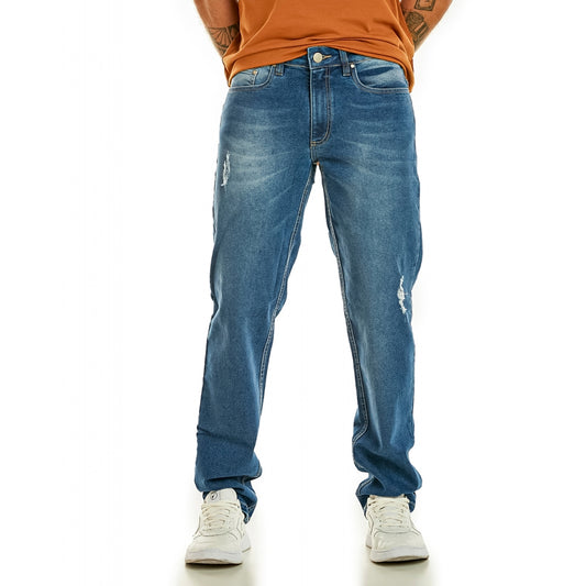 Calça Masculina Jeans Reta com Puídos