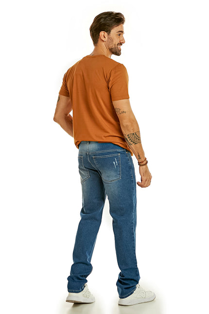 Calça Masculina Jeans Reta com Puídos