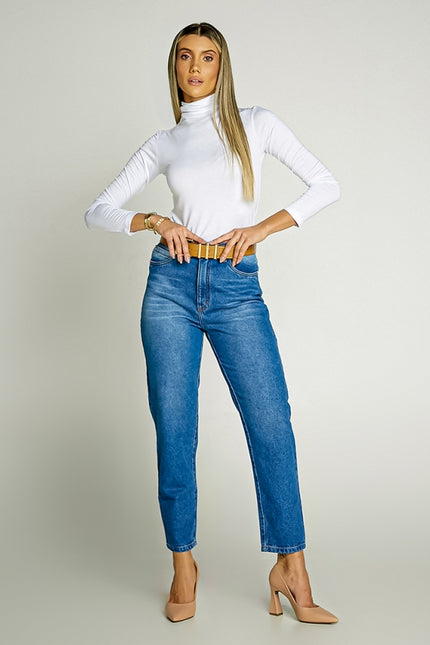Calça Mom Cropped Alta