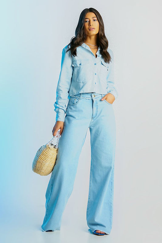 Calça Pantalona Jeans Claro