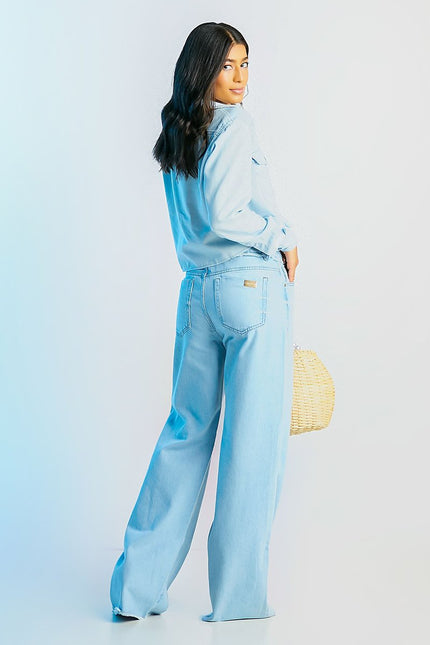 Calça Pantalona Jeans Claro