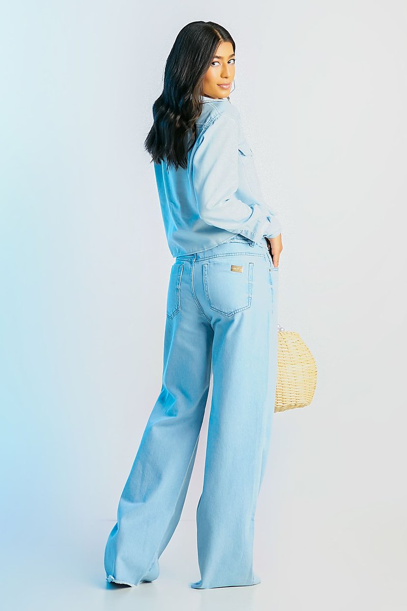 Calça Pantalona Jeans Claro