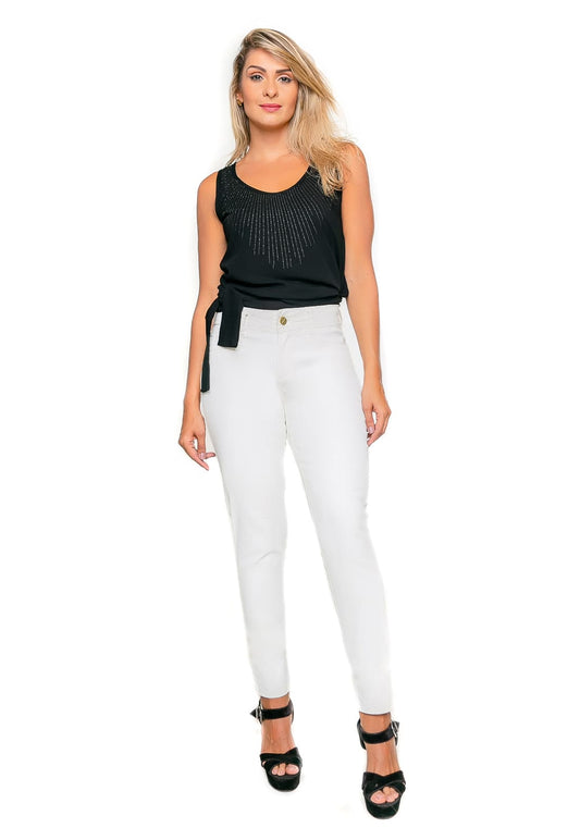 Calça Tradicional Cigarrete Resinada Off White - www.latifundio.com.br