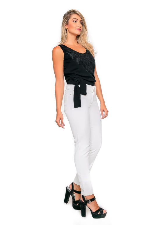 Calça Tradicional Cigarrete Resinada Off White - www.latifundio.com.br