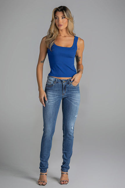 Calça Tradicional Skinny Com Puídos