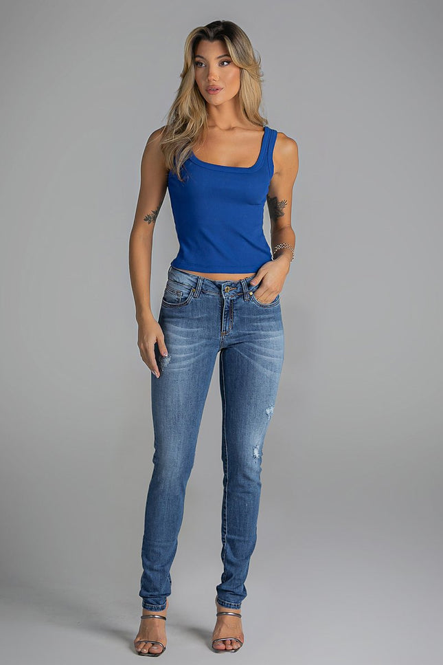 Calça Tradicional Skinny Com Puídos