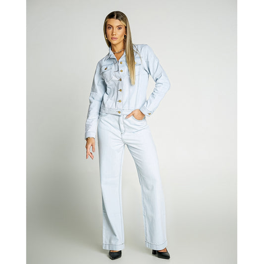 Calça Wide Leg Jeans Claro