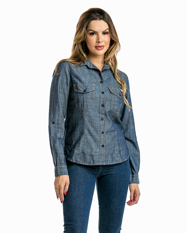 Camisa Feminina Jeans Manga Longa - www.latifundio.com.br