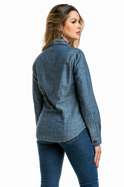 Camisa Feminina Jeans Manga Longa - www.latifundio.com.br