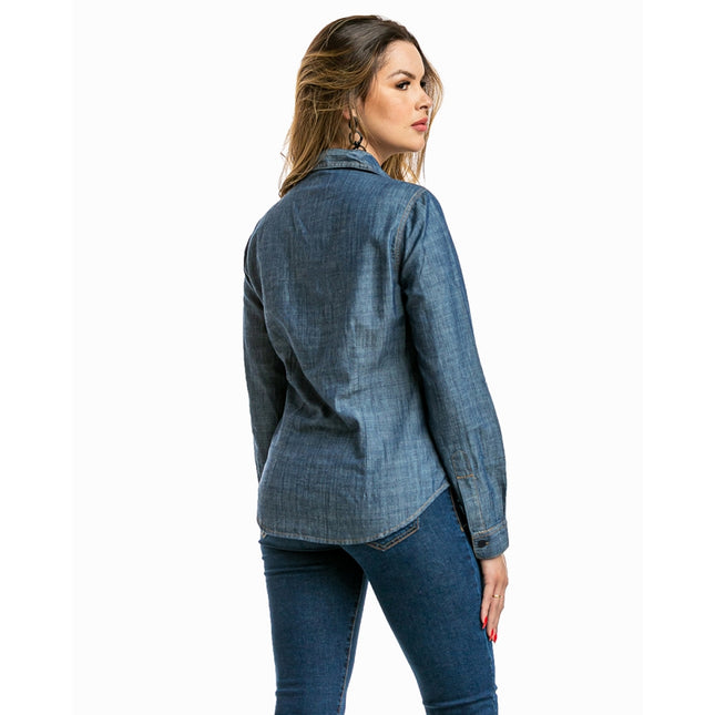 Camisa Feminina Jeans Manga Longa - www.latifundio.com.br