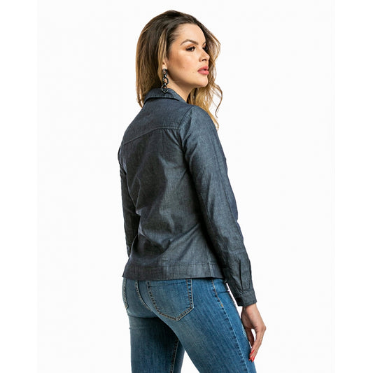 Camisa Feminina Jeans Manga Longa - www.latifundio.com.br
